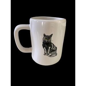 New Ceramic Rae Dunn Halloween Scaredy Cat Skeleton Kitten Costume Coffee Mug